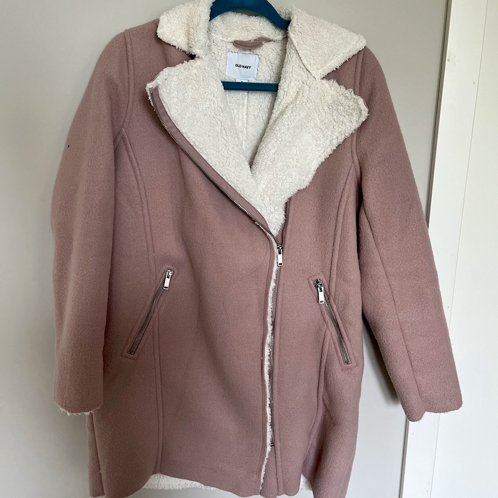 Old Navy Dusty Pink Moto Mid-Length Coat